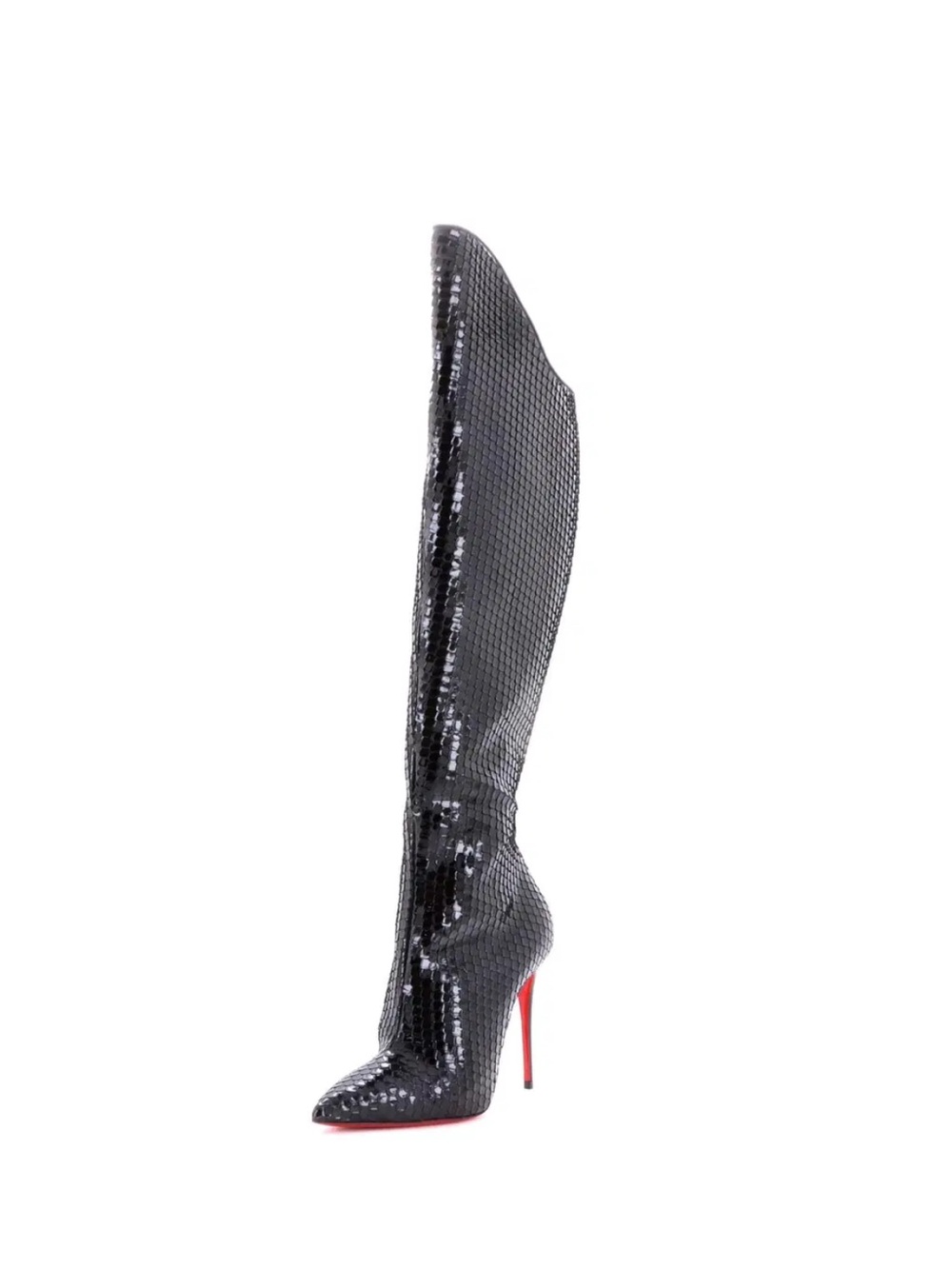 Christian Louboutin Alta Botta knee high boots bird embossed patent 115 36.5